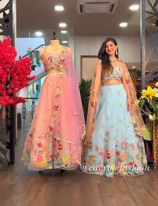 FABZONE Designer Party Wear Soie Georgette douce indienne/pakistanaise toutes saisons deux couleurs Lehenga Choli - Product Image 6