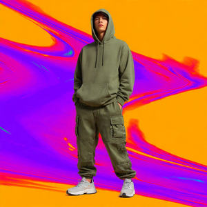 Conjunto Deportivo de Forro Polar para Invierno de 500 GSM, Sudadera con Capucha y Pantalones Jogger para Hombre, Estilo Urbano, Holgado, para Exteriores - Product Image 4