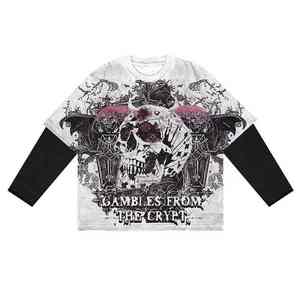 Camiseta unisex transpirable de manga regular con logotipo personalizado 100% algodón Street Vintage de manga larga ecológica - Product Image 6