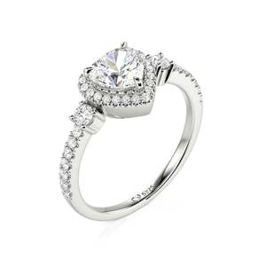 Bague de fiançailles Jeulia personnalisée à trois pierres en moissanite avec halo en forme de cœur Pt950 - Product Image 2