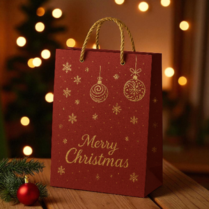 Sacs en papier de Noël écologiques biodégradables Sacs de shopping recyclables avec poignées et marquage à chaud pour l'emballage de cadeaux - Product Image 2