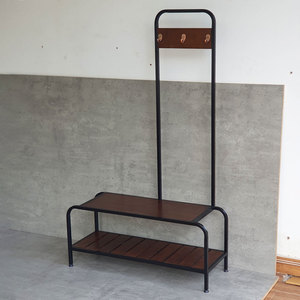 Minimalist Wooden <b>Shoe</b> Changing Chair with Integrated Coat <b>Hooks</b> Iron Frame KG68062 - Product Image 2