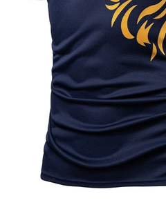 Camiseta Deportiva de Compresión Personalizada para Hombre, Azul Marino, Poliéster, con Estampado de León Dorado, para Gimnasio, Fitness, Manga Corta - Product Image 5