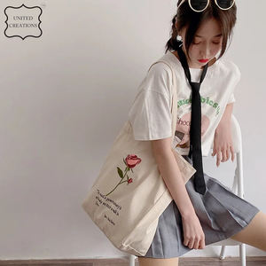 Vente en gros de sac fourre-tout en toile de coton de haute qualité Grand sac à provisions recyclable imprimé de fleurs avec logo imprimé personnalisé - Product Image 4
