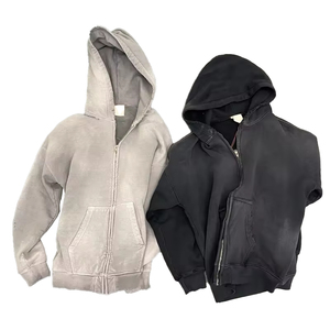 OEM Personnalisé de haute qualité Streetwear Pull à capuche vierge Surdimensionné Vintage Acid Wash Sun Faded Distressed Zip Up Hoodies pour hommes - Product Image 5