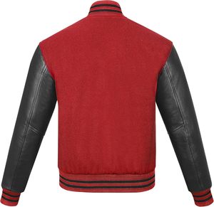 Chaquetas universitarias de piel sintética de lana personalizadas de fábrica OEM para hombres y mujeres Estilo deportivo Cuello alto Cierre a presión Bordado personalizado - Product Image 3