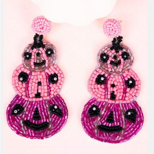 Pendientes colgantes bordados de calabaza de Halloween hechos a mano, estilo elegante a la moda, diseño elegante con cuentas - Product Image 1