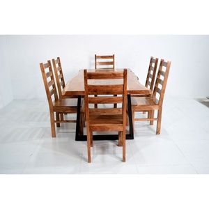 Sắt hiện đại ăn uống công nghiệp thiết lập với sống cạnh bằng gỗ hàng đầu rắn Acacia đồ nội thất nhà cho biệt thự hoặc khách sạn sử dụng - Product Image 4