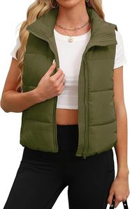 Chaleco acolchado para mujer, cuello alto recortado, ropa de abrigo acolchada ligera, ropa de otoño e invierno, cremallera cálida con bolsillos, forro 2025 - Product Image 4