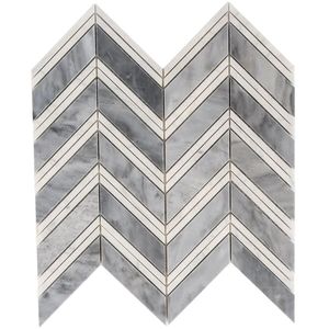 Carrelage mural intérieur moderne en marbre mosaïque chevron blanc et gris poli, irrégulier, résistant à l'eau et écologique pour salle de bain - Product Image 4