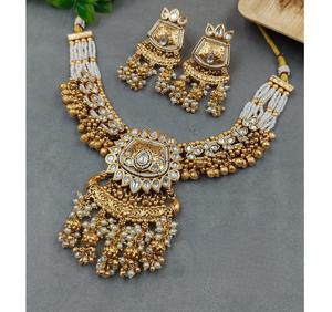 Magnifique ensemble collier et boucles d'oreilles pour femme en laiton plaqué or de haute qualité, finition antique, moissanite, style traditionnel, cadeau de fête - Product Image 2