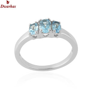 Nuevo diseño de joyería 925 plata esterlina mujeres tres piedras anillos de Topacio azul - Product Image 1