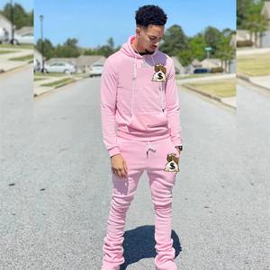 Survêtement 2024 hommes impression personnalisée Logo dessiner chaîne survêtement lourd Logo personnalisé à capuche et survêtement ensembles de pantalons empilés - Product Image 3