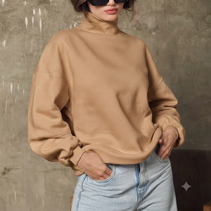 Mockneck Pullover Sweatshirt <b>Women</b> Oversized Soft Premium Cotton Long Sleeve Fashion <b>Top</b> for Everyday Comfort - Product Image 1
