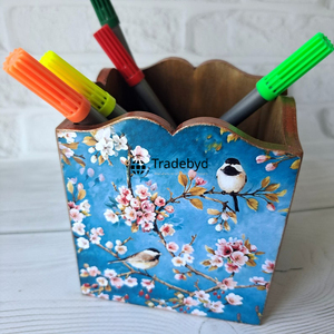 Tradebyd Premium Quality Wooden Enamel Printed Customized <b>Pen</b> <b>Holder</b> Stylish Desk Organizer for Office Home Workspace - Product Image 3