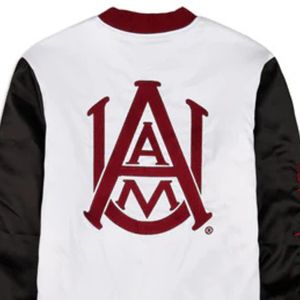 Alabama A & M University personalizado bordado Varsity Bomber chaqueta marrón negro satén piel de oveja transpirable de punto para invierno - Product Image 4