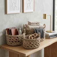 Ensemble de paniers de rangement circulaires modernes en jonc de mer naturel, écologiques, avec poignée en treillis ouvert, plateau de table pour plantes, Pure Art Room
