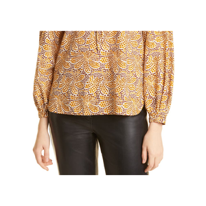 Camicetta in Chiffon con Stampa Floreale Bohémien di Rebecca Taylor, Design Astratto Fleur Marig, Colletto con Fiocco, Taglia 12 - Per Primavera/Estate - Product Image 3