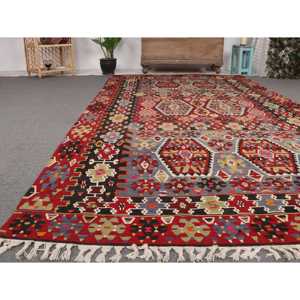 พรมขนาด 5.4x10.5 ฟุต, พรมตุรกีโบราณ, พรมลายดอกไม้สีแดงคิลิม - Product Image 5