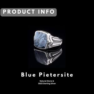 Anillo de Plata de Ley 925 para Hombre con Piedra Natural Pietersite Azul, Anillo de Eternidad para Bodas, Fiestas y Aniversarios - Tendencia |   OEM - Product Image 2