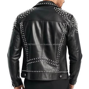 Chaqueta de Cuero Personalizada Hecha a Mano con Tachuelas para Hombre, Estilo Brando Rock Punk, con Tachuelas Plateadas, Chaqueta de Motociclista Ace Star de Cuero Auténtico - Product Image 2