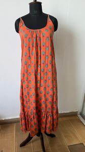 ชุดเดรสมิดิผ้าฝ้าย100% ของผู้หญิงดีไซน์เนอร์ลายดอกไม้สีส้มสไตล์ชนเผ่าแบบพอดีตัวและบานลำลองลายดอกไม้สีทึบสำหรับฤดูใบไม้ผลิ - Product Image 2