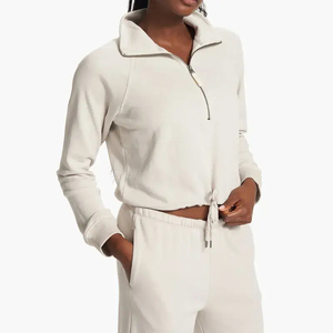 Sudaderas con capucha personalizadas para mujer Sudaderas con media cremallera de manga larga Ropa deportiva con cintura elástica de lana pesada Sudadera con capucha - Product Image 2