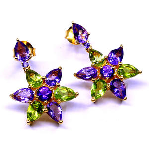 อัญมณี925เงินสเตอร์ลิงประดับด้วยพลอยอเมทิสต์ชุบทองและพลอยเพอริดอทสำหรับผู้หญิงต่างหูที่มีเอกลักษณ์ - Product Image 1