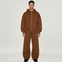 Ensemble de survêtement pour homme 450 GSM, sweat à capuche zippé et pantalon de jogging, 100% coton molletonné, coupe oversize, fabricant