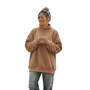 Sweat-shirt à col montant à manches longues pour femme, hiver, décontracté, confortable, surdimensionné, logo personnalisé sur le devant, en polaire - Product Image 1