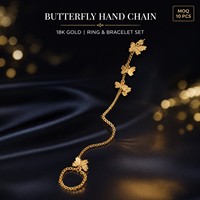 Set Cincin Rantai Tangan Kupu-kupu Emas, Gelang Adjustable dari Seng, Gelang Budak, Perhiasan Wanita Gaya Boho, Grosir