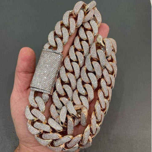 Collar de Eslabones Cubanos Miami de 18 mm, Oro Rosa, Blanco y Amarillo de 10K y 14K, Diamantes VVS Cultivados en Laboratorio, Joyería de Lujo Estilo Hip Hop, Regalo - Product Image 4