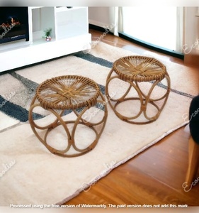 Premium Quality Set of 2 Round Coffee <b>Table</b> for Living Room Restaurant Cage Cocktail <b>Table</b> With Rattan Top Round Coffee <b>Table</b> - Product Image 4