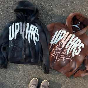 Sudaderas con Capucha al por Mayor, Diseño Personalizado, Mezcla de Algodón, con Cremallera, para Hombre, Diseño OEM, Ropa con Bordado Desgastado - Product Image 3