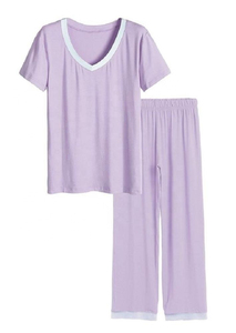 Pyjama en coton élégant pour femmes avec bouton de col cranté doux vêtements de nuit à manches longues pour été hiver automne avec logo avant - Product Image 2