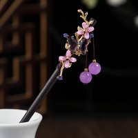 Bâtons à cheveux en bois chinois, épingles à cheveux rétro en bois, baguettes à cheveux classiques japonaises, accessoires floraux faits à la main pour femmes