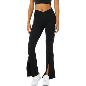 OEM Women Ribbed Yoga Pants Flare Style | High Waist Gym <b>Leggings</b> Manufacturer High Waist Workout Pants with <b>Pocket</b> - Product Image 4