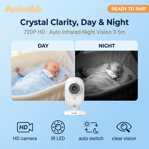 Babyphone <span class=keywords><strong>2</strong></span>.4GHz FHSS avec écran IPS HD 720P de 3,5 pouces, double caméra, écran partagé, réveil vocal VOX, audio bidirectionnel, vision nocturne, alarme de température - Product Image 5