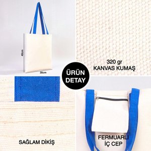Custom 14x16\" (35x40 Cm) Canvas Purse with Blue PU Leather Handles 10 oz Solid Color Embroidery Letter <b>Decoration</b> for <b>Summer</b> - Product Image 5