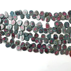 Natural Ruby Zosite Beads Smooth Chip Shape Side Drilled Handmade Gemstone Beads For Jewelry Making