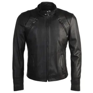 Chaqueta de cuero con cremallera estilo Vintage informal de primavera para hombre, prendas de vestir de motorista a la moda, abrigo con plumón y Material de tela - Product Image 1
