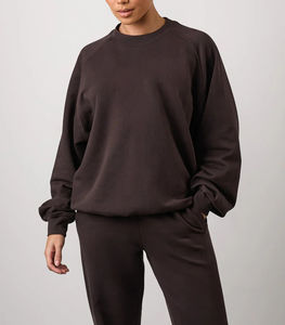 Sweat-shirt et pantalon de survêtement pour femme, style tendance, en molleton de coton lourd, col oversize, manches raglan, coupe ample - Product Image 5