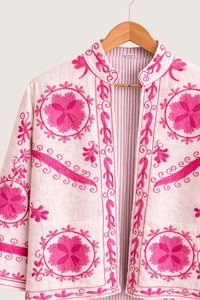 Cardigan en coton brodé floral bohème, col mandarin, manches trois quarts, grande taille, vêtements décontractés pour femmes, vêtements de printemps - Product Image 3