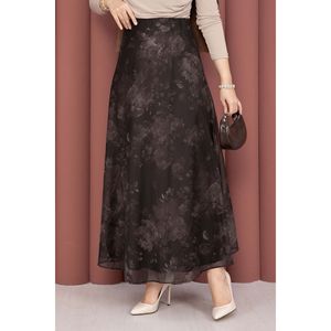 Jupe courte droite en tulle marron à motif batik, taille empire, en organza doux et respirant avec broderie, taille XS - Product Image 2