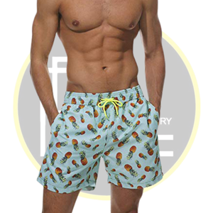 กางเกงว่ายน้ำขาสั้นสำหรับผู้ชายกางเกงชายหาดสีฟ้าแห้งเร็วในฤดูร้อนพร้อมเอวยางยืดและชุดว่ายน้ำเขตร้อนแบบผูกเชือก - Product Image 2