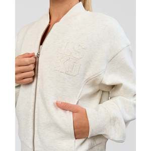 Ladies <b>Lightweight</b> <b>Quilted</b> Varsity Bomber <b>Jacket</b>-Silver Marl Leather Outerwear - Product Image 3