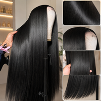 Perruques de cheveux humains brésiliens lisses de 30 à 36 pouces, avec dentelle transparente HD 13x6, noires naturelles, densité 180-250, perruque 13x4
