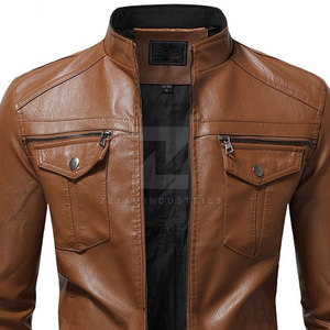 Veste en cuir pour homme de couleur unie, col montant, logo sur le devant, imperméable, de haute qualité, manches longues, streetwear, meilleur prix - Product Image 2