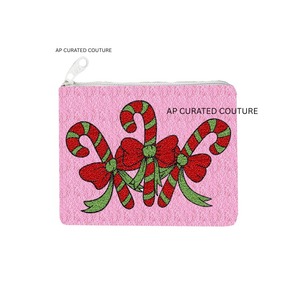 Vente chaude femmes perlé noël brodé porte-monnaie à la main coloré dernière conception mode fermeture éclair sac cosmétique étui - Product Image 1