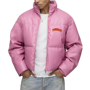Top Trending Polyester Varsity Puffer <b>Jacket</b> <b>Pink</b> Zip Front Customizable Hooded <b>Waterproof</b> Breathable Regular Length Men's - Product Image 4